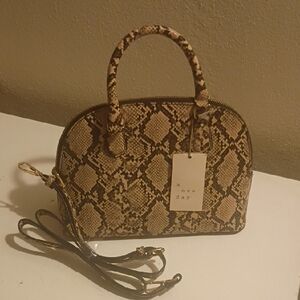 a new day Taupe and Black Snake-Print Dome Satchel